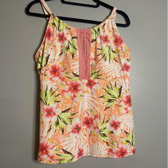 Beach House Size 14 Takini Hibiscus Floral Swim Tank Keyhole Neck Resort Wear - Picture 1 of 6